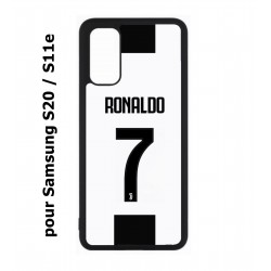 Coque noire pour Samsung Galaxy S20 / S11E Cristiano CR 7 Ronaldo Foot Turin numéro 7 fond blanc
