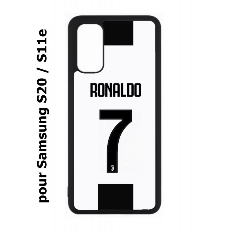 Coque noire pour Samsung Galaxy S20 / S11E Cristiano CR 7 Ronaldo Foot Turin numéro 7 fond blanc