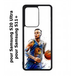 Coque noire pour Samsung Galaxy S20 Ultra / S11+ Stephen Curry Golden State Warriors dribble Basket