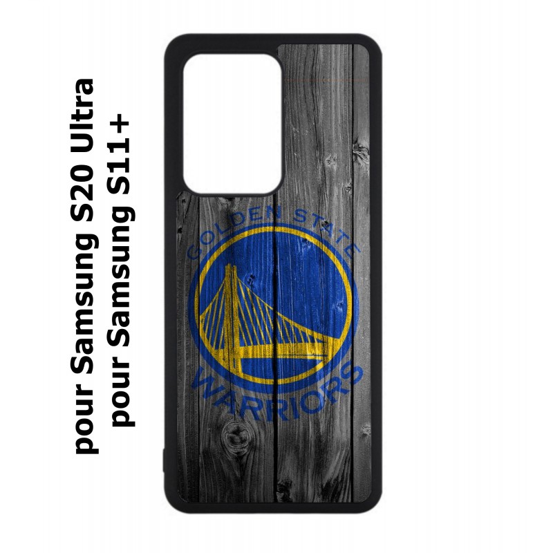 Coque noire pour Samsung Galaxy S20 Ultra / S11+ Stephen Curry emblème Golden State Warriors Basket fond bois