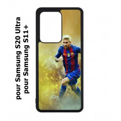 Coque noire pour Samsung Galaxy S20 Ultra / S11+ Lionel Messi FC Barcelone Foot fond jaune