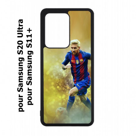 Coque noire pour Samsung Galaxy S20 Ultra / S11+ Lionel Messi FC Barcelone Foot fond jaune