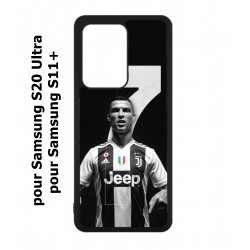 Coque noire pour Samsung Galaxy S20 Ultra / S11+ Cristiano CR 7 Ronaldo Foot Turin numéro 7