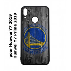 Coque noire pour Huawei Y7 2019 / Y7 Prime 2019 Stephen Curry emblème Golden State Warriors Basket fond bois