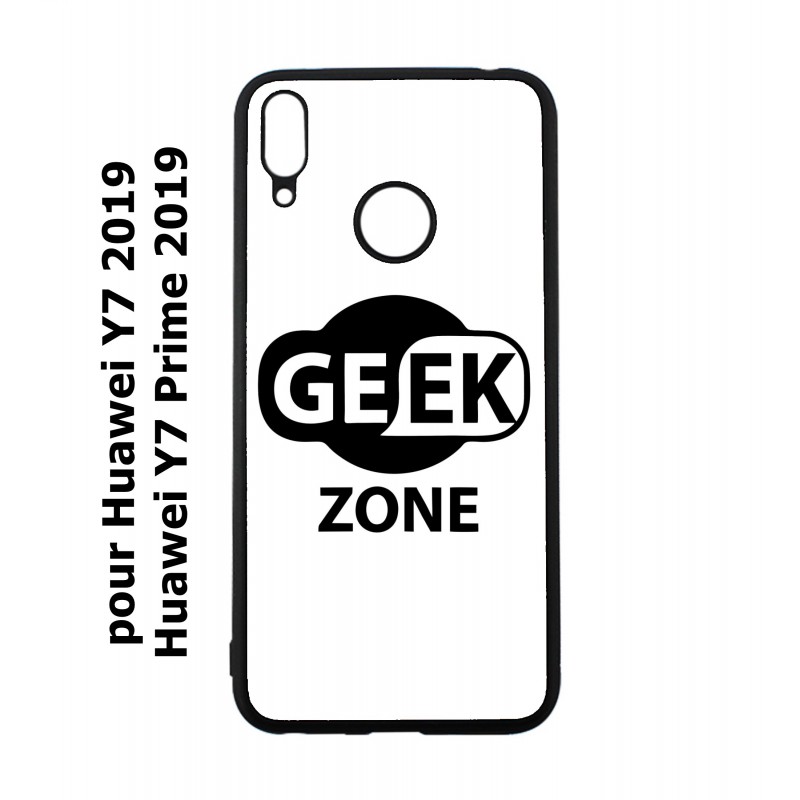 Coque noire pour Huawei Y7 2019 / Y7 Prime 2019 Logo Geek Zone noir & blanc