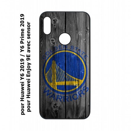 Coque noire pour Huawei Y6 2019 / Y6 Prime 2019 Stephen Curry emblème Golden State Warriors Basket fond bois