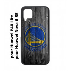 Coque noire pour Huawei P40 Lite / Nova 6 SE Stephen Curry emblème Golden State Warriors Basket fond bois