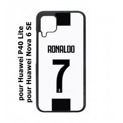 Coque noire pour Huawei P40 Lite / Nova 6 SE Cristiano CR 7 Ronaldo Foot Turin numéro 7 fond blanc