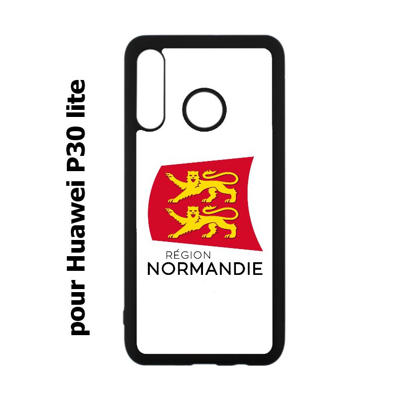 Coque noire pour Huawei P30 Lite Logo Normandie - Écusson Normandie - 2 léopards