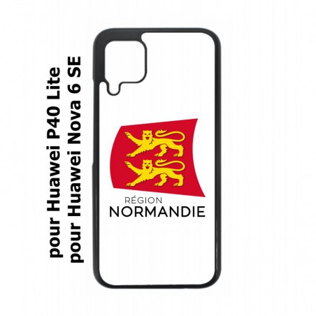 Coque noire pour Huawei P40 Lite / Nova 6 SE Logo Normandie - Écusson Normandie - 2 léopards