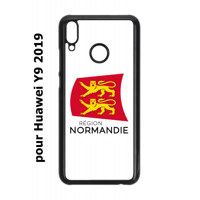 Coque noire pour Huawei Y9 2019 Logo Normandie - Écusson Normandie - 2 léopards
