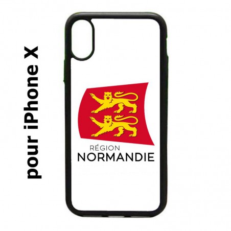 Coque noire pour IPHONE X et IPHONE XS Logo Normandie - Écusson Normandie - 2 léopards