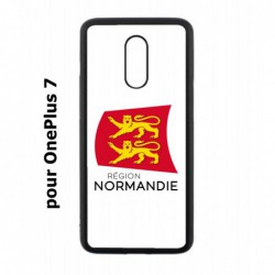 Coque noire pour OnePlus 7 Logo Normandie - Écusson Normandie - 2 léopards