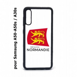 Coque noire pour Samsung Galaxy A50 A50S et A30S Logo Normandie - Écusson Normandie - 2 léopards