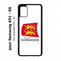 Coque noire pour Samsung Galaxy A51 - 4G Logo Normandie - Écusson Normandie - 2 léopards
