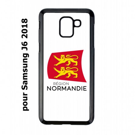 Coque noire pour Samsung Galaxy J6 2018 Logo Normandie - Écusson Normandie - 2 léopards