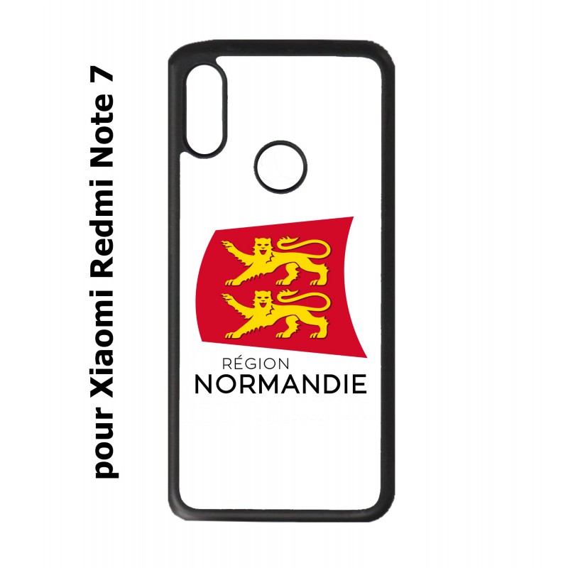 Coque noire pour Xiaomi Redmi Note 7 Logo Normandie - Écusson Normandie - 2 léopards