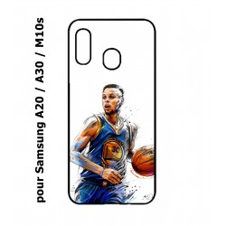 Coque noire pour Samsung Galaxy A20 / A30 / M10S Stephen Curry Golden State Warriors dribble Basket