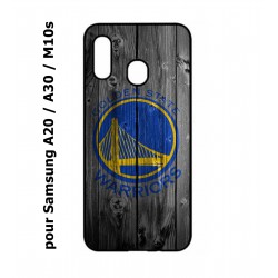 Coque noire pour Samsung Galaxy A20 / A30 / M10S Stephen Curry emblème Golden State Warriors Basket fond bois