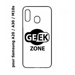 Coque noire pour Samsung Galaxy A20 / A30 / M10S Logo Geek Zone noir & blanc