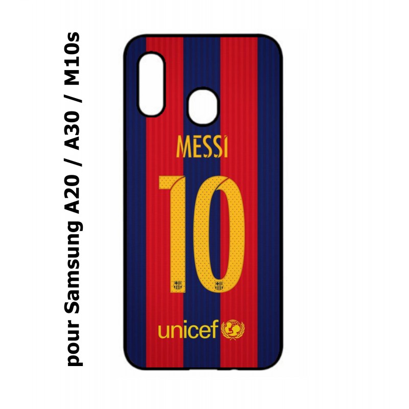 Coque noire pour Samsung Galaxy A20 / A30 / M10S maillot 10 Lionel Messi FC Barcelone Foot
