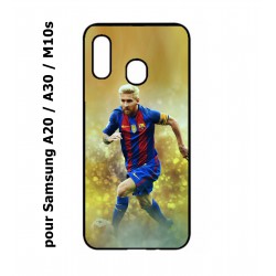 Coque noire pour Samsung Galaxy A20 / A30 / M10S Lionel Messi FC Barcelone Foot fond jaune