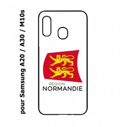 Coque noire pour Samsung Galaxy A20 / A30 / M10S Logo Normandie - Écusson Normandie - 2 léopards