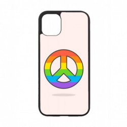 Coque noire pour Iphone 11 Peace and Love LGBT - couleur arc en ciel