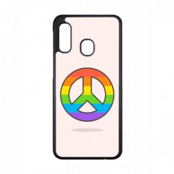 Coque noire pour Samsung Galaxy A10 Peace and Love LGBT - couleur arc en ciel