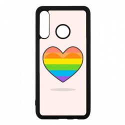 Coque noire pour Huawei P20 Rainbow hearth LGBT - couleur arc en ciel Coeur LGBT