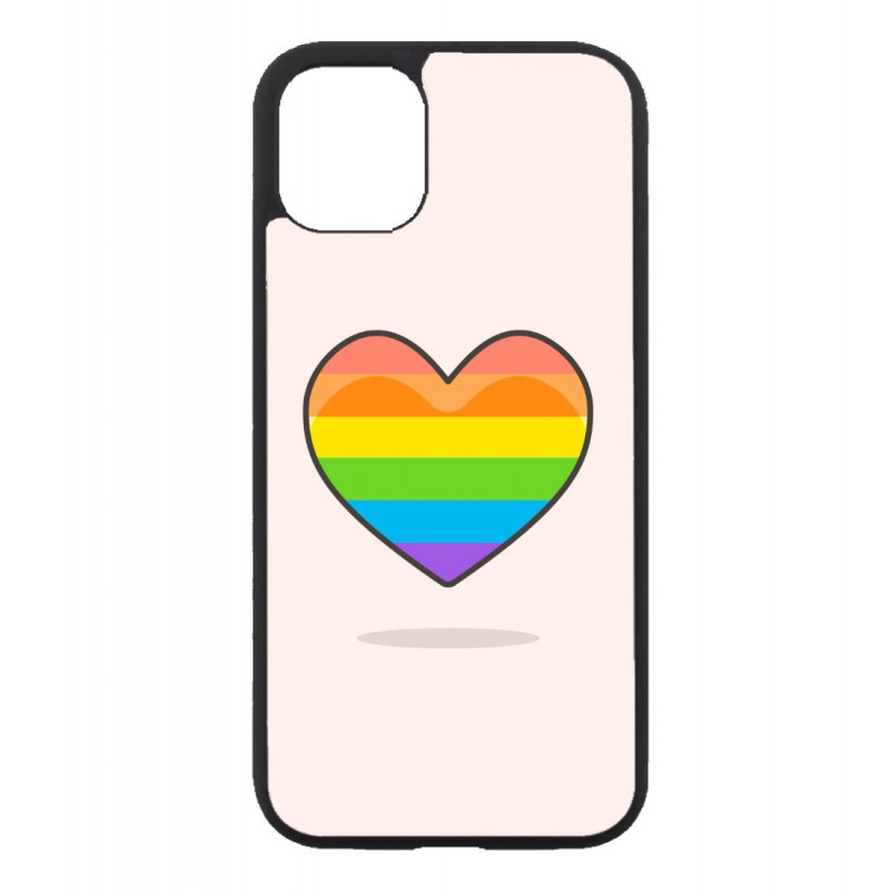 Coque noire pour Iphone 11 PRO Rainbow hearth LGBT - couleur arc en ciel Coeur LGBT