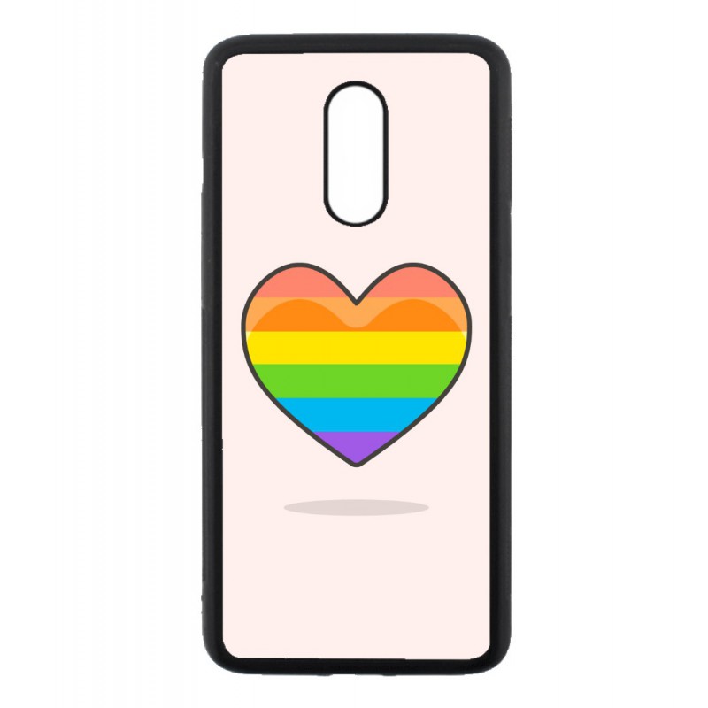 Coque noire pour OnePlus 7 Rainbow hearth LGBT - couleur arc en ciel Coeur LGBT