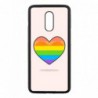 Coque noire pour OnePlus 7 Rainbow hearth LGBT - couleur arc en ciel Coeur LGBT