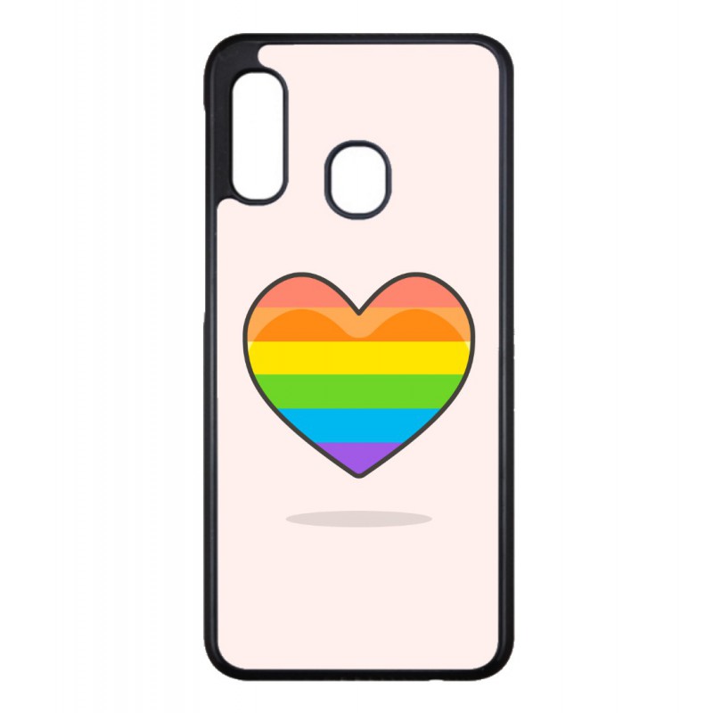 Coque noire pour Samsung Galaxy A50 A50S et A30S Rainbow hearth LGBT - couleur arc en ciel Coeur LGBT