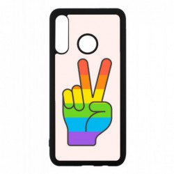 Coque noire pour Huawei P20 Rainbow Peace LGBT - couleur arc en ciel Main Victoire Paix LGBT