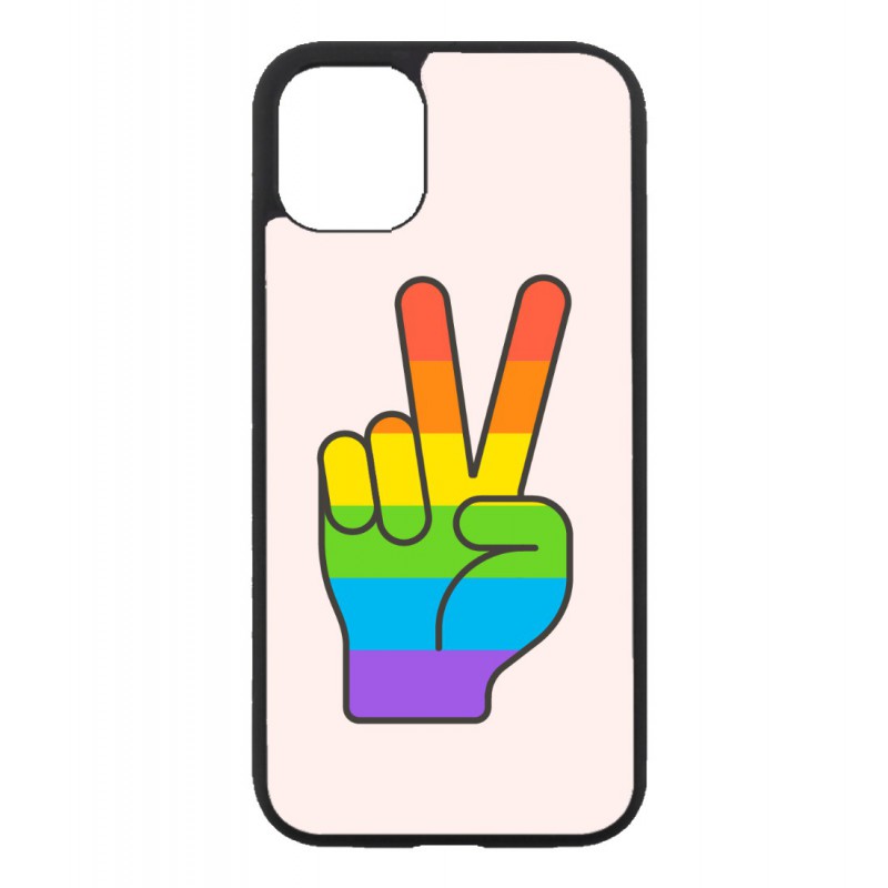 Coque noire pour IPHONE 4/4S Rainbow Peace LGBT - couleur arc en ciel Main Victoire Paix LGBT