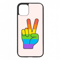 Coque noire pour IPHONE 5/5S et IPHONE SE.2016 Rainbow Peace LGBT - couleur arc en ciel Main Victoire Paix LGBT