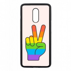 Coque noire pour OnePlus 7 Rainbow Peace LGBT - couleur arc en ciel Main Victoire Paix LGBT
