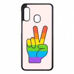Coque noire pour Samsung Galaxy A40 Rainbow Peace LGBT - couleur arc en ciel Main Victoire Paix LGBT
