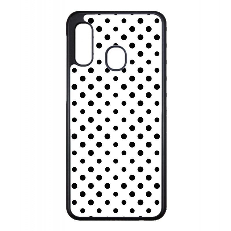 Coque noire pour Samsung Galaxy A10s motif géométrique pattern noir et blanc - ronds noirs