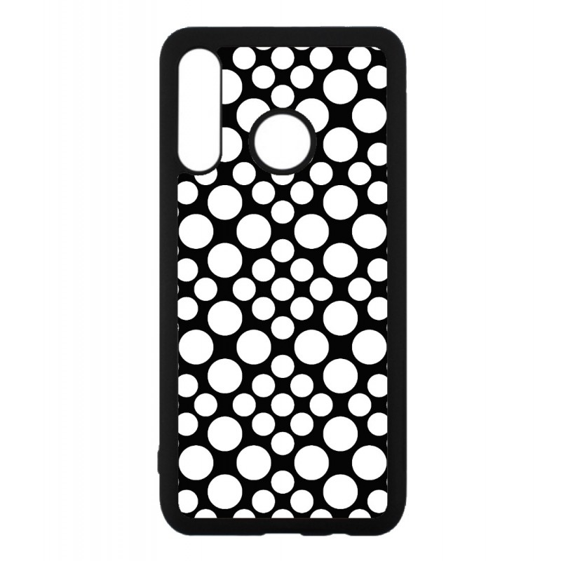 Coque noire pour Huawei P30 motif géométrique pattern noir et blanc - ronds blancs