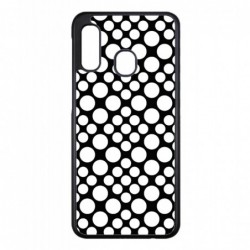 Coque noire pour Samsung Galaxy A10 motif géométrique pattern noir et blanc - ronds blancs
