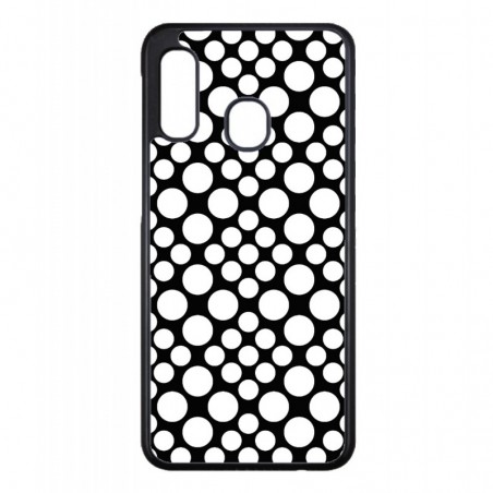 Coque noire pour Samsung Galaxy A10s motif géométrique pattern noir et blanc - ronds blancs
