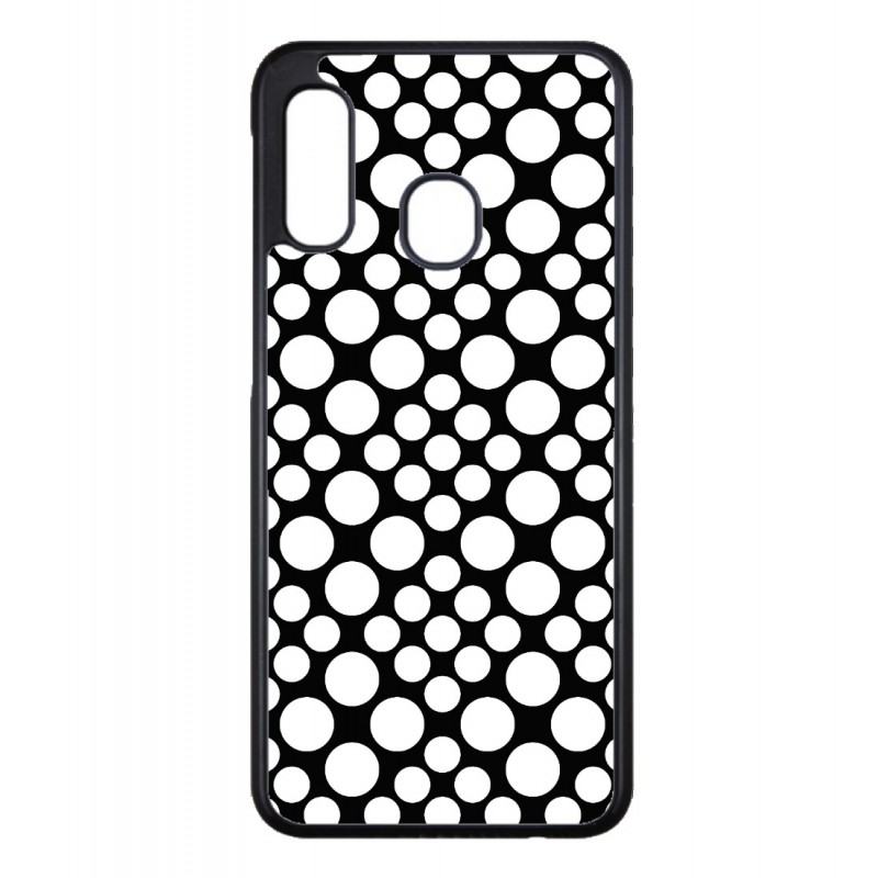 Coque noire pour Samsung Galaxy A50 A50S et A30S motif géométrique pattern noir et blanc - ronds blancs