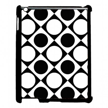 Coque noire pour IPAD 2 3 et 4 motif géométrique pattern noir et blanc - ronds et carrés