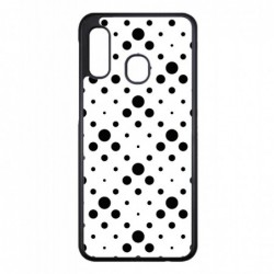 Coque noire pour Samsung Galaxy A10s motif géométrique pattern noir et blanc - ronds noirs sur fond blanc