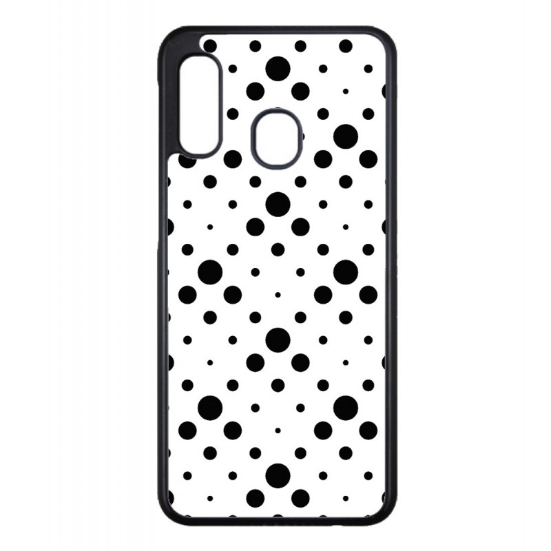 Coque noire pour Samsung Galaxy A3 - A300 motif géométrique pattern noir et blanc - ronds noirs sur fond blanc