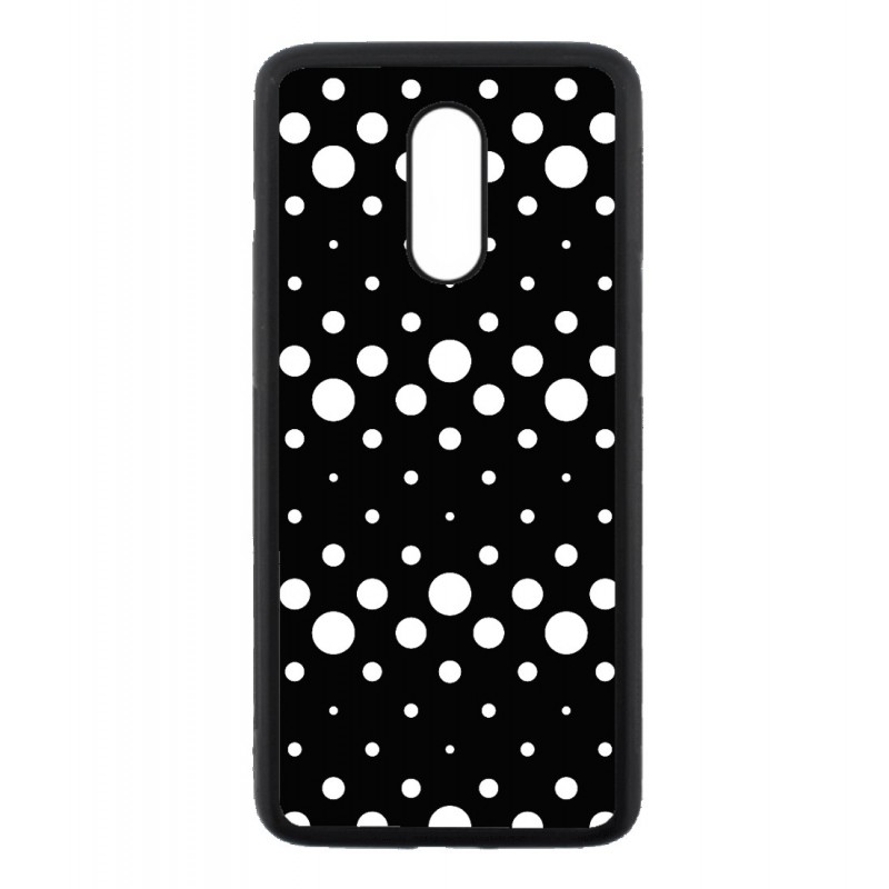 Coque noire pour OnePlus 7 motif géométrique pattern noir et blanc - ronds blancs