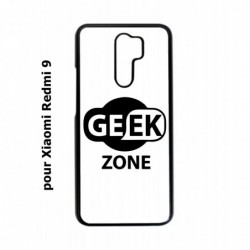 Coque noire pour Xiaomi Redmi 9 Logo Geek Zone noir & blanc