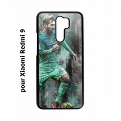Coque noire pour Xiaomi Redmi 9 Lionel Messi FC Barcelone Foot vert-rouge-jaune